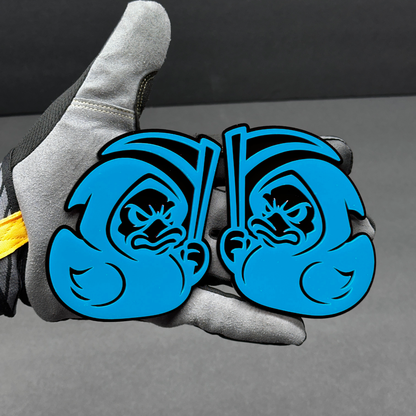 Custom Angry Duck hood and fender badge pair for personalized vehicle appearance