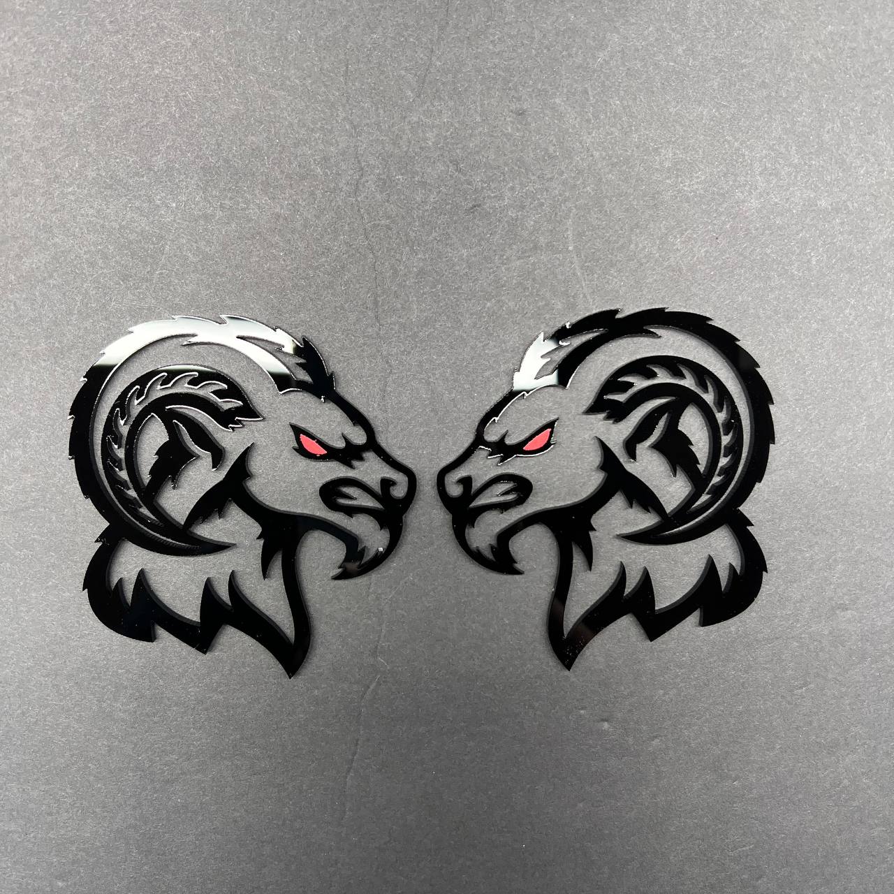 Custom angry Ram badge with red eye for truck fender hood or tailgate emblem placement