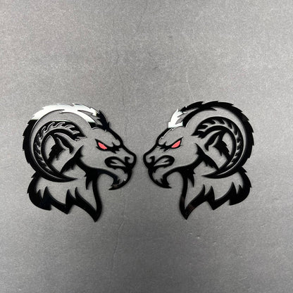 Custom angry Ram badge with red eye for truck fender hood or tailgate emblem placement