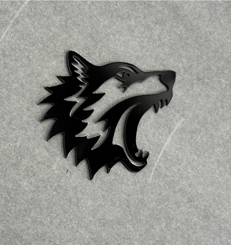 Angry Hell Wolf automotive emblem, custom black wolf badge for Chevy Silverado, GMC Sierra and Chevrolet trucks.