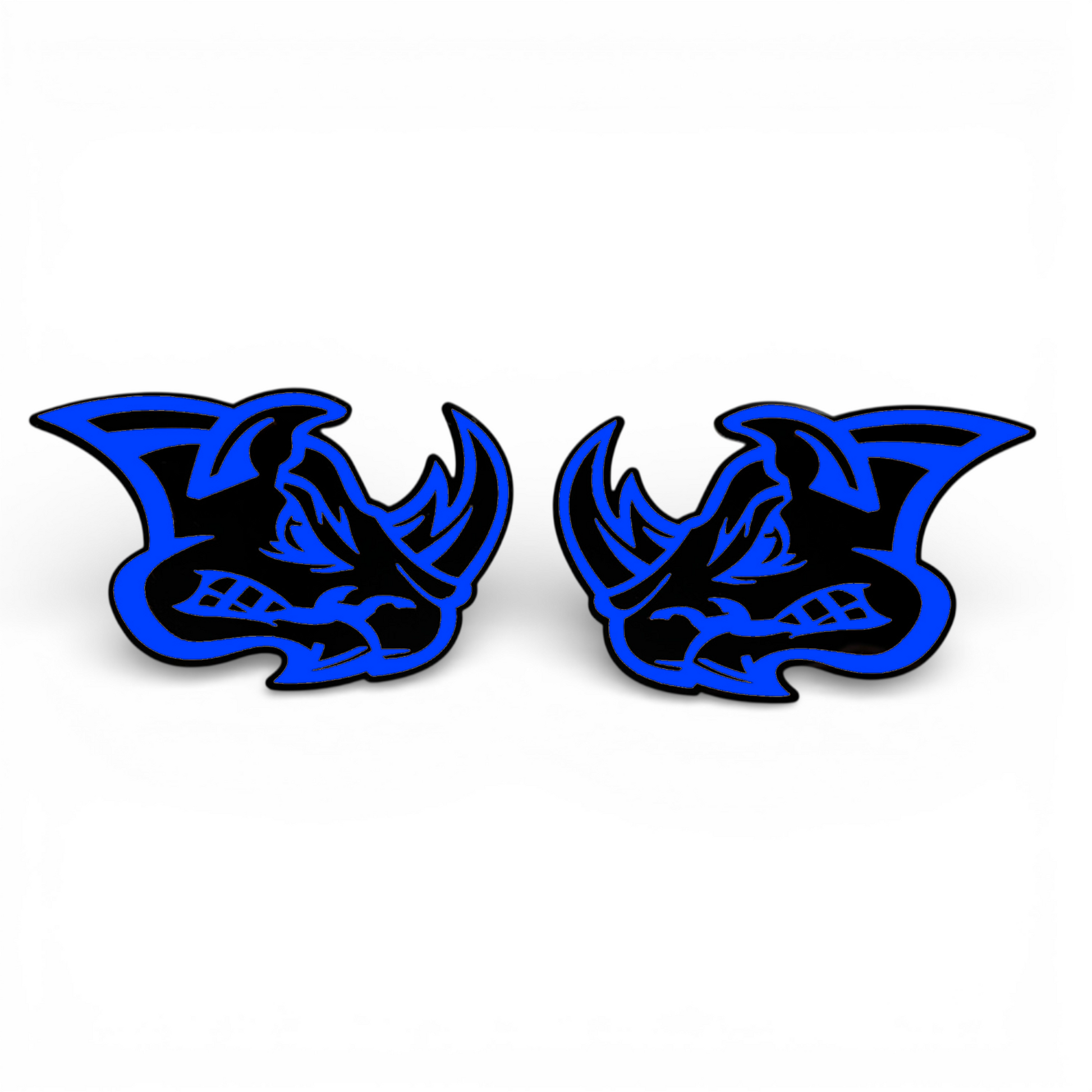 Custom Angry Rhino hood and fender badge pair for personalized vehicle appearance