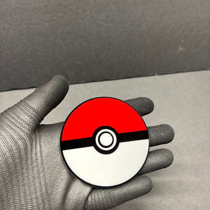 Red and white ball inspired car badge fender emblem with black center stripe