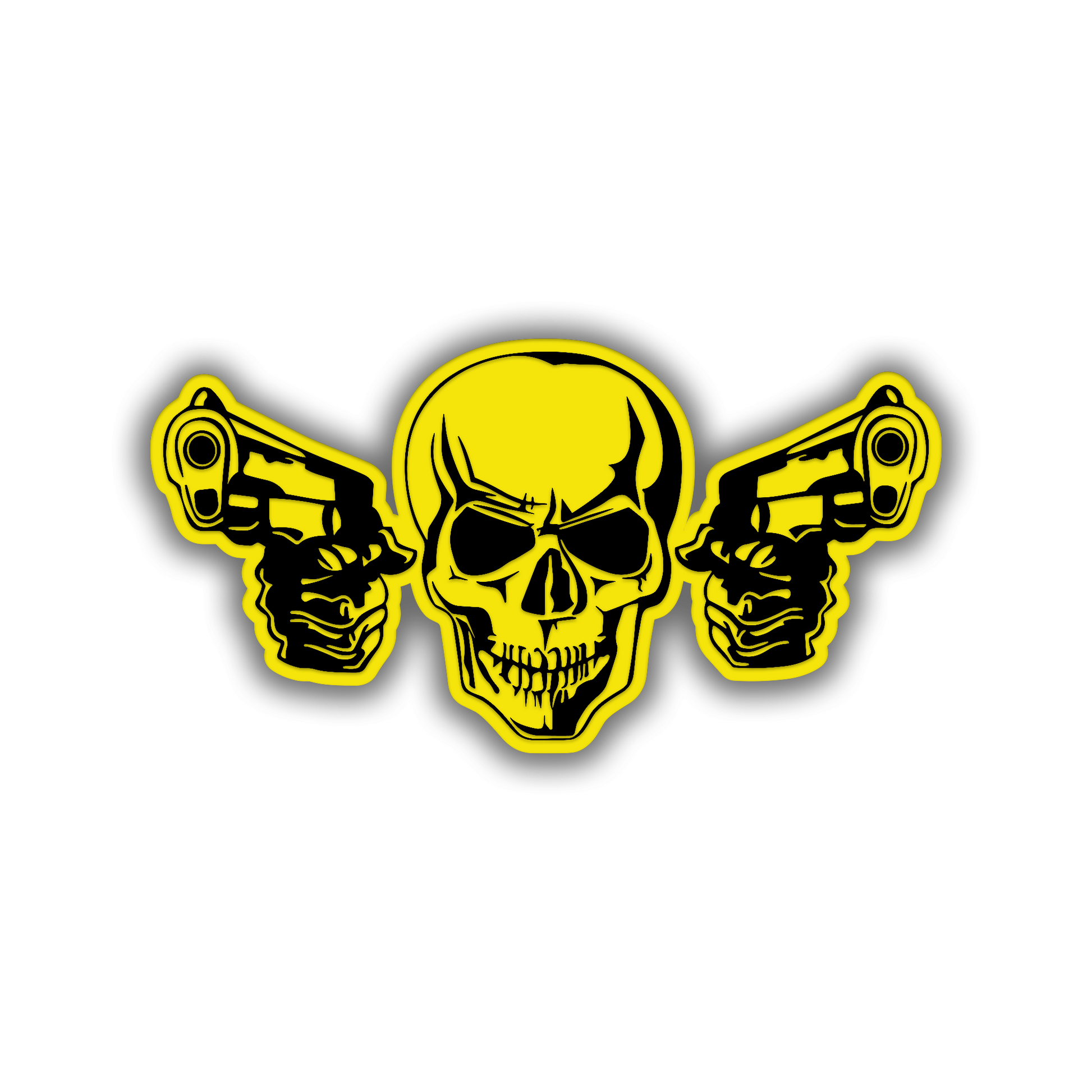 ARMED SKULL truck and car emblem badge featuring skull with two handguns