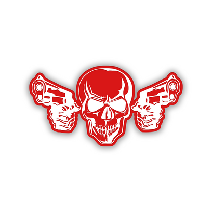 Tactical skull and guns car fender badge with aggressive engraved styling