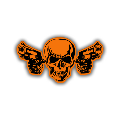 Skull and guns car badge fender emblem in black and brushed silver finish