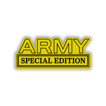 Army Special Edition automotive badge with brushed silver finish and black text