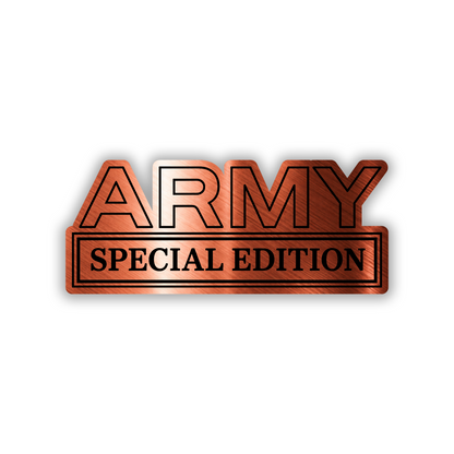 Engraved Army Special Edition automotive emblem in brushed silver style