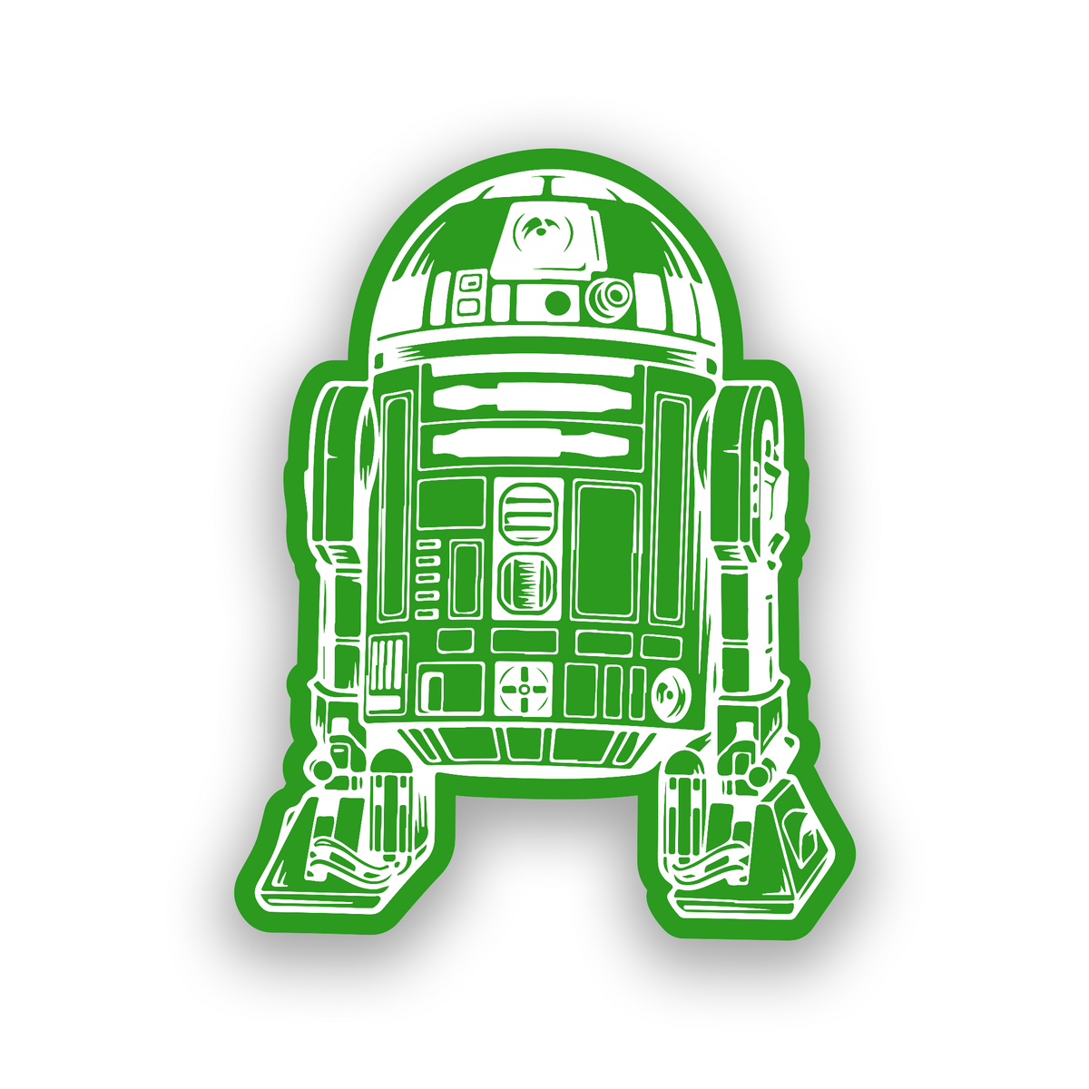 Astromech droid inspired engraved car emblem with futuristic sci fi styling