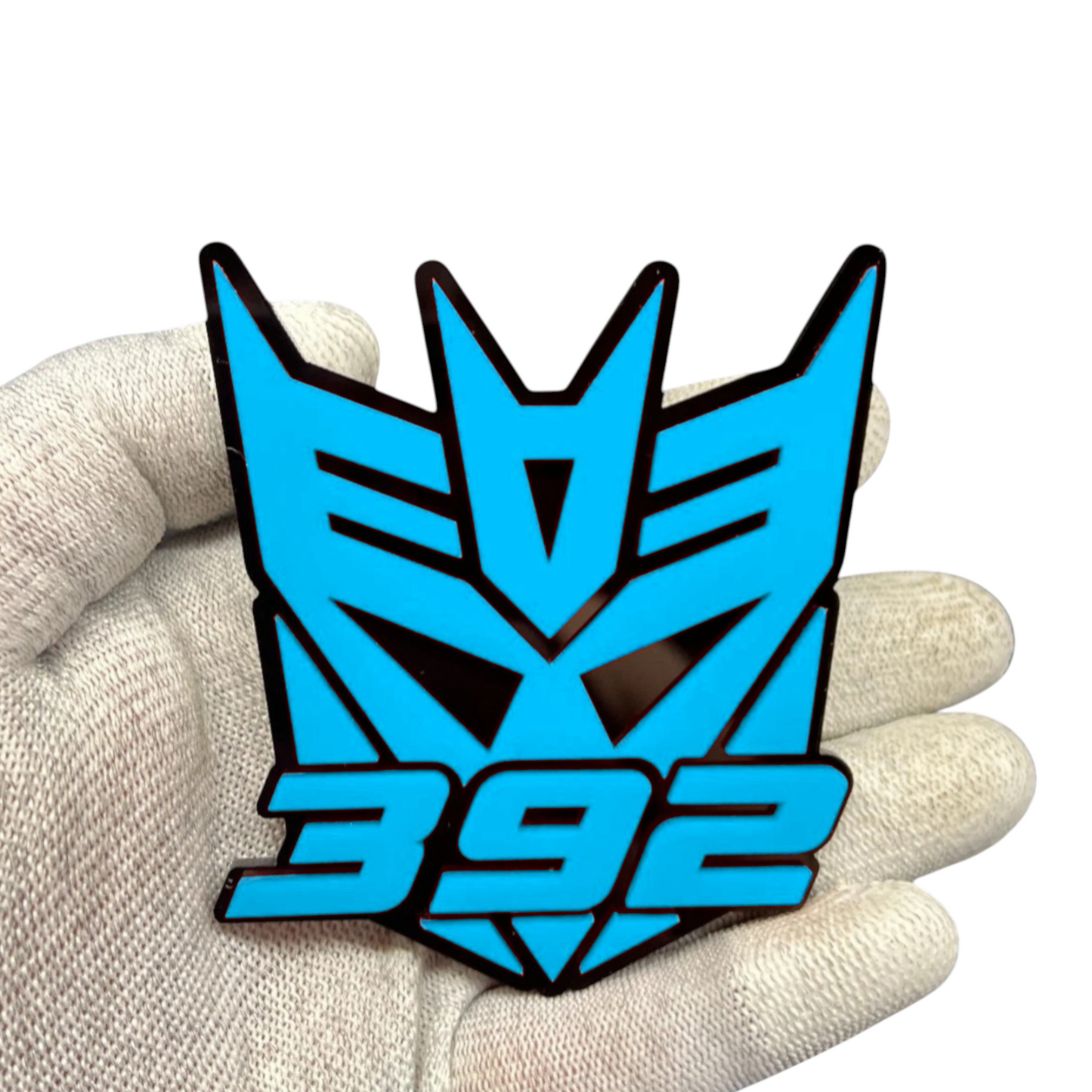 Robot 392 badge for Chrysler 300C SRT HEMI, custom transformer style acrylic emblem with red eye design