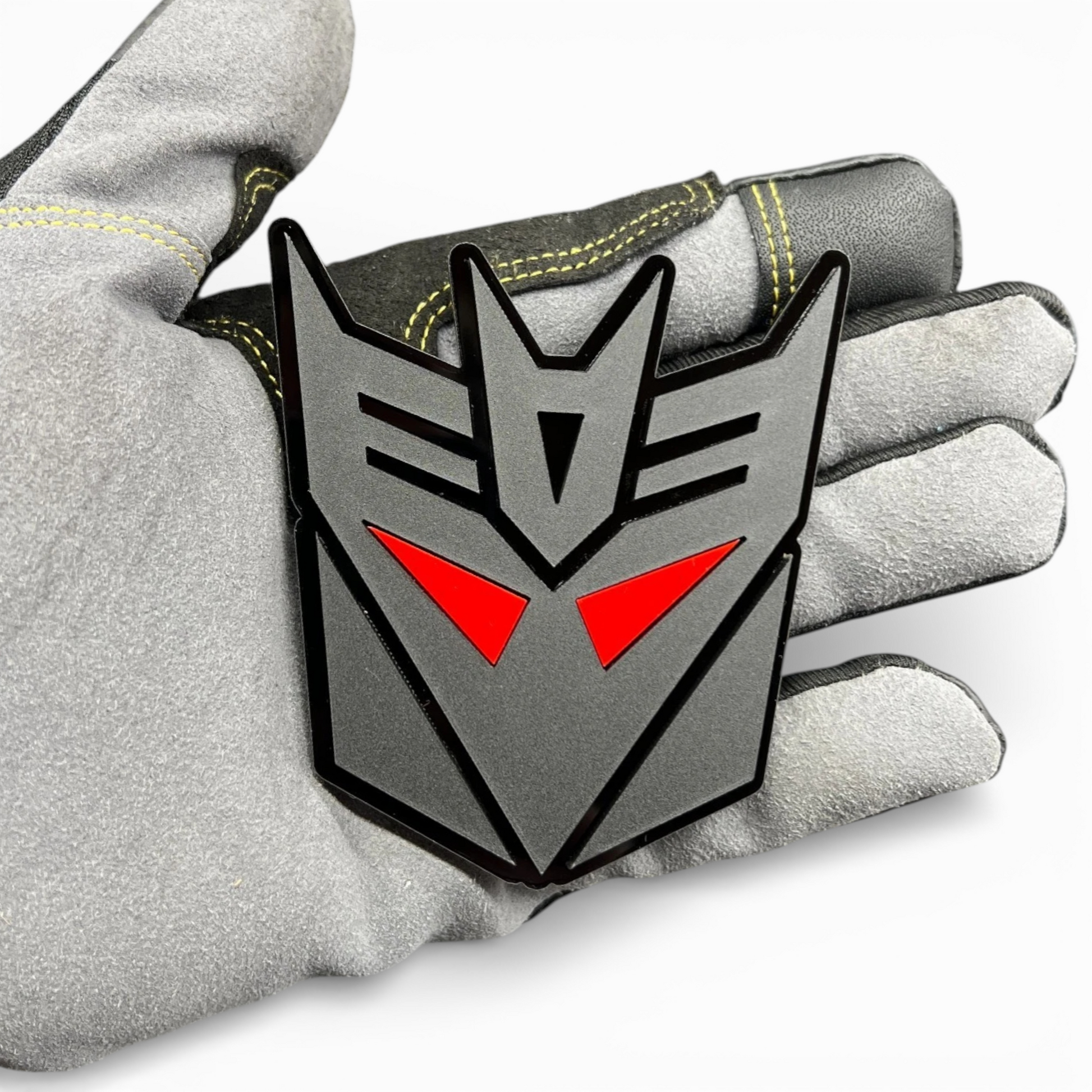 Autobot style badge for Ford F150 grille, black acrylic emblem with red eyes, truck front grille accessory