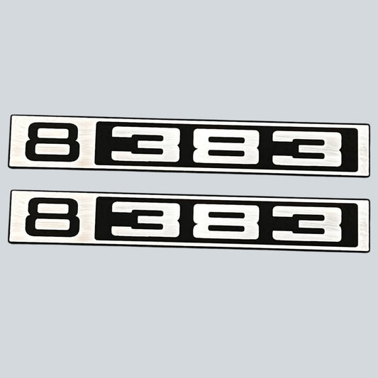 B 383 custom silver billet truck badge for front grille, fender, or exterior Chevy C10 styling.