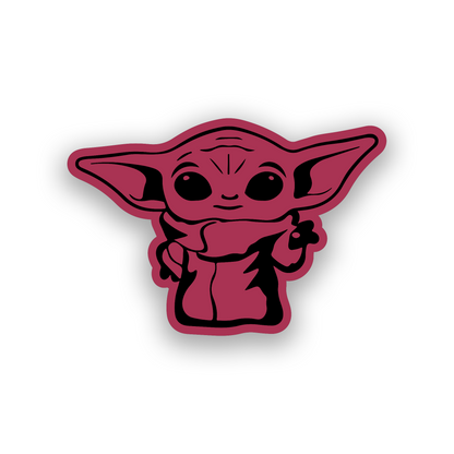 Custom Grogu inspired car emblem with bold engraved cute sci fi character design