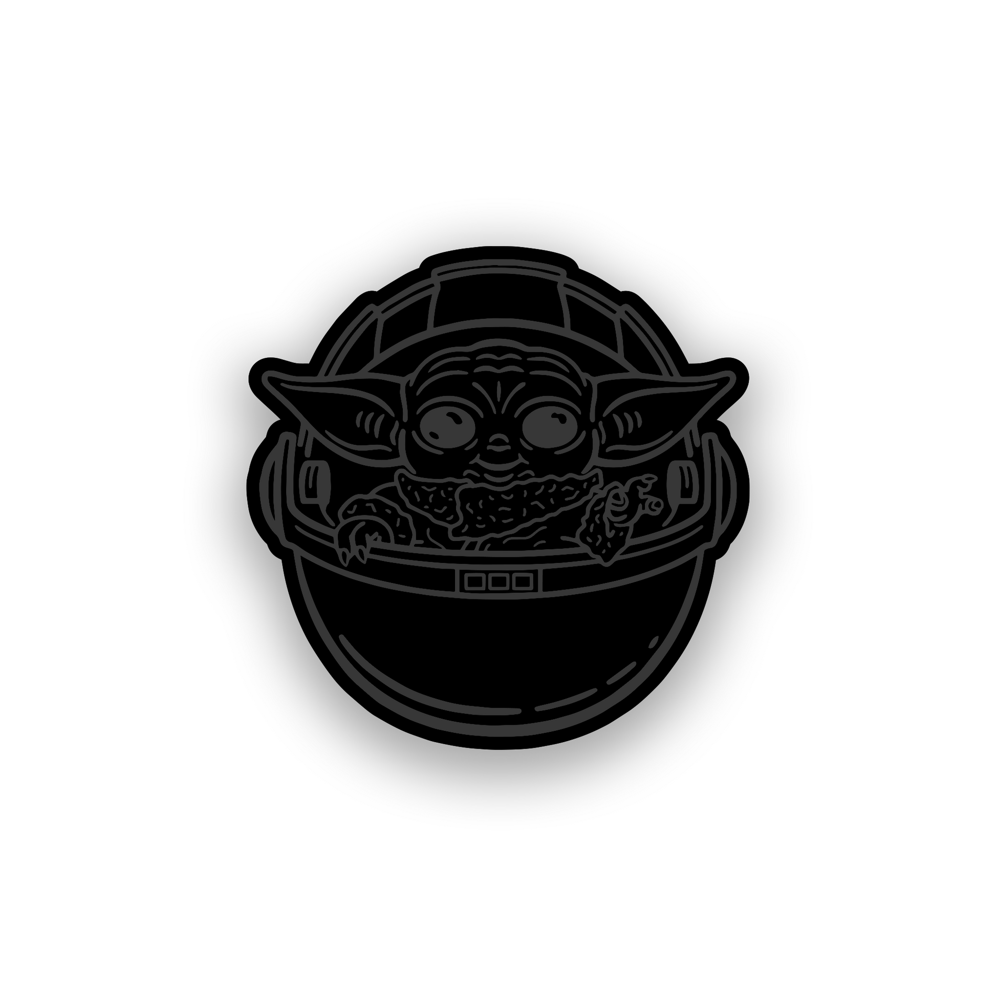 Futuristic character car emblem with detailed space inspired engraving