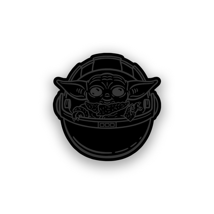 Futuristic character car emblem with detailed space inspired engraving