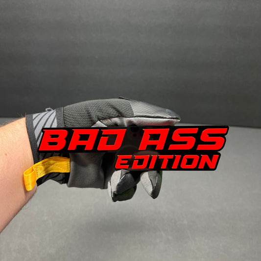 Bad Ass Edition custom car badge in red and gloss black for truck or car fender.