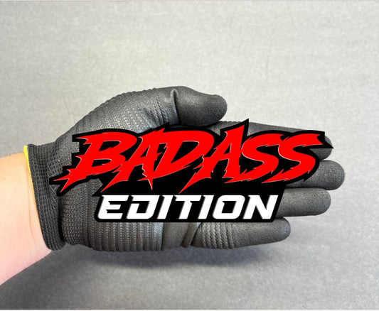 Badass American acrylic car badge emblem in red and black for truck fender or tailgate customization