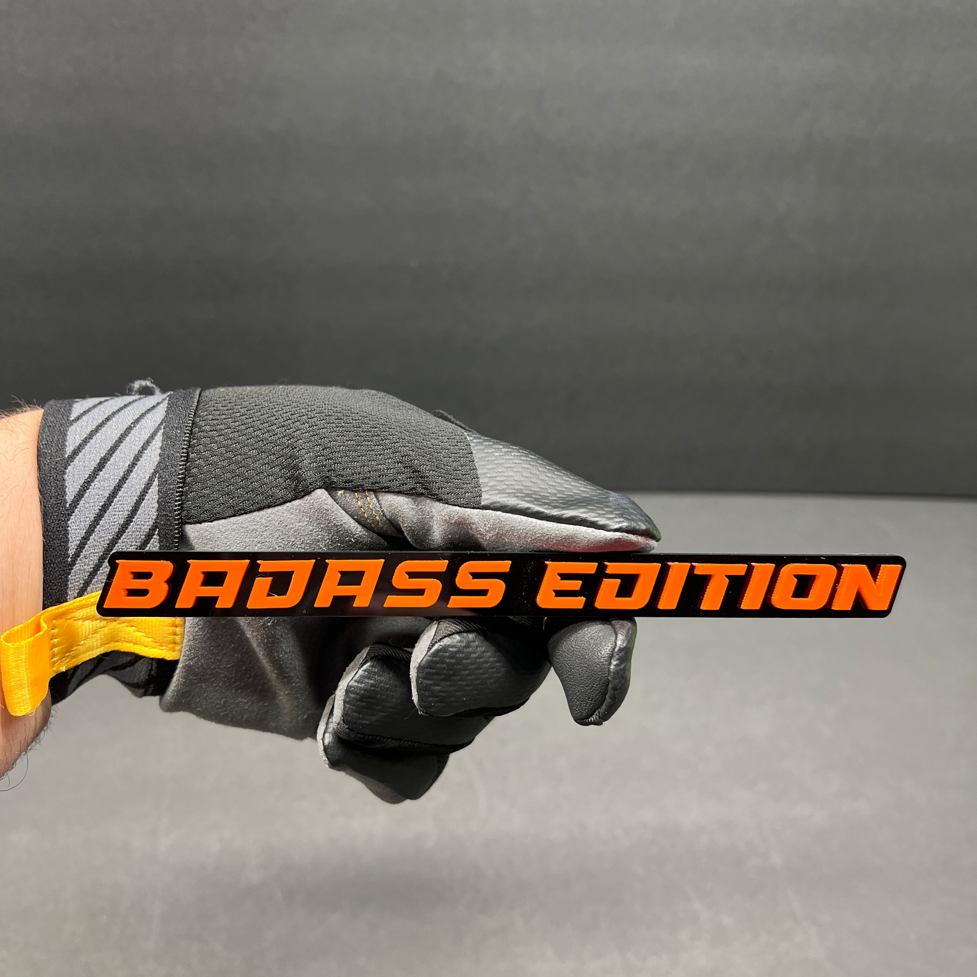 Premium Badass Edition text badge for cars and trucks with modern sporty lettering and durable finish.