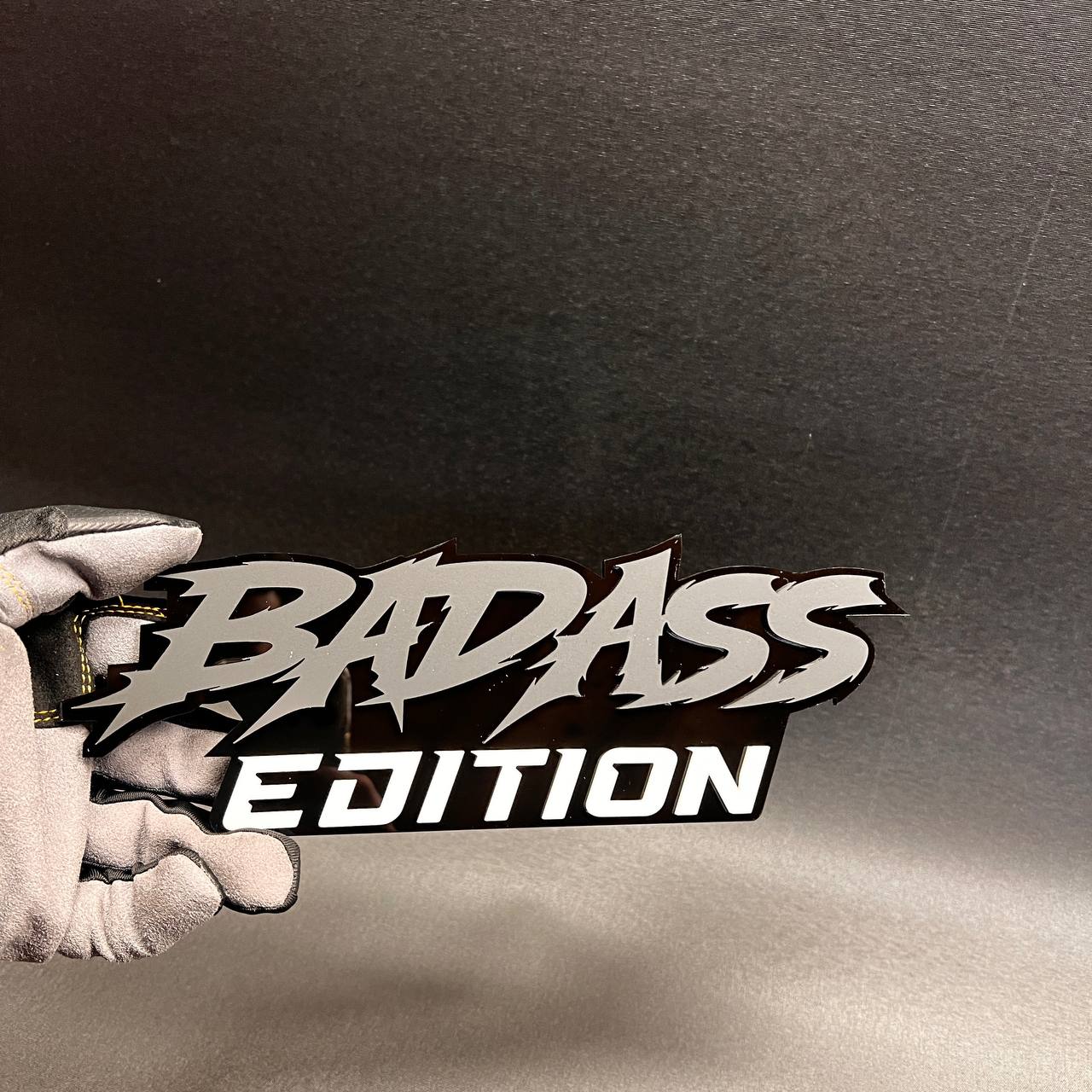 Premium Badass Edition personalized automotive emblem for custom vehicle styling.