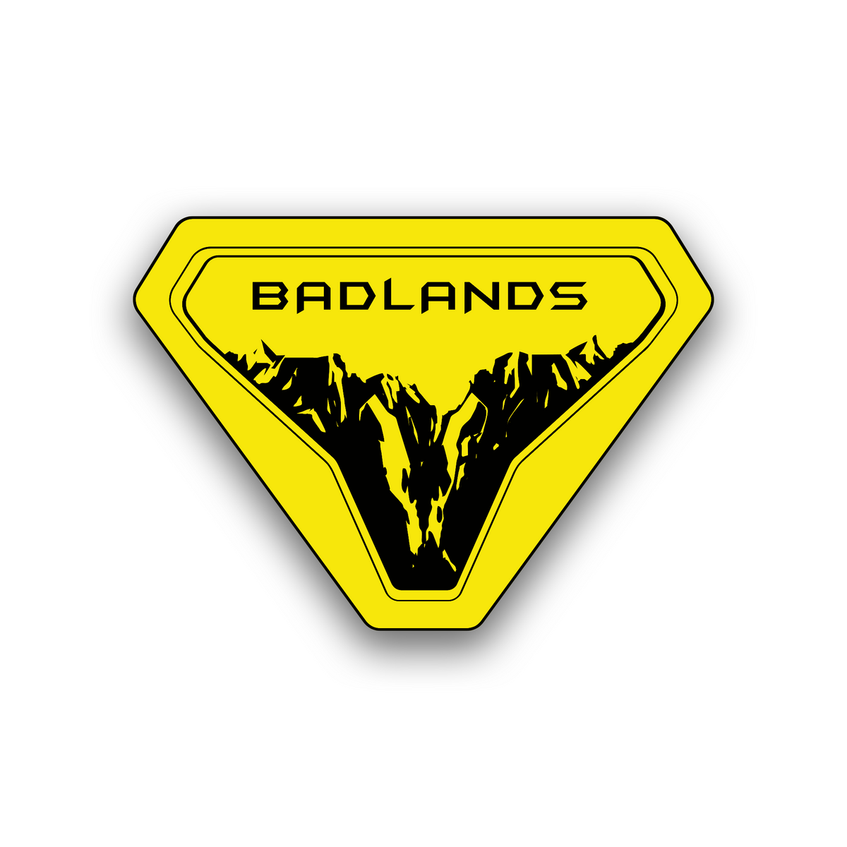 Badlands off-road engraved fender emblem with detailed mountain artwork