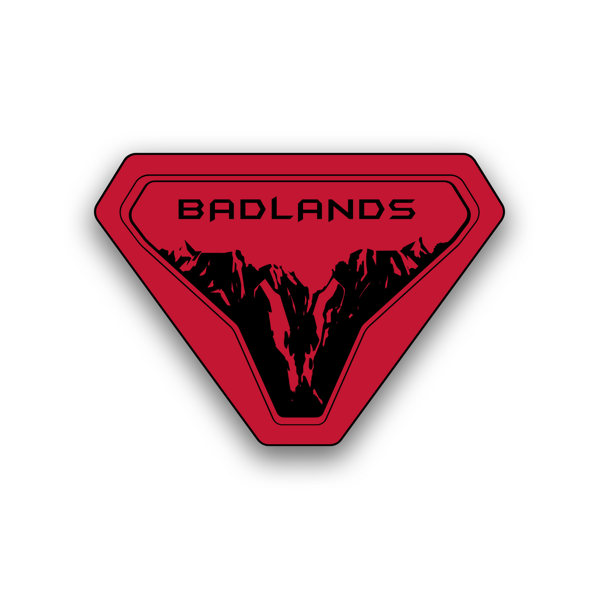 Badlands engraved 4x4 vehicle badge with mountain silhouette design