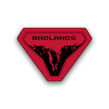 Badlands engraved 4x4 vehicle badge with mountain silhouette design
