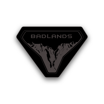 Badlands engraved side car nameplate with rugged mountain landscape