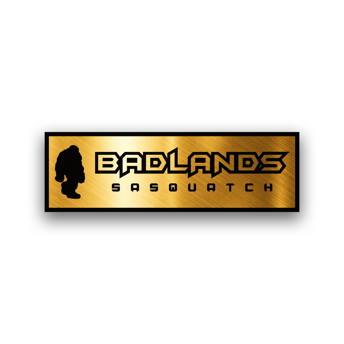 Badlands Sasquatch engraving fender badge with bold lettering and Bigfoot design