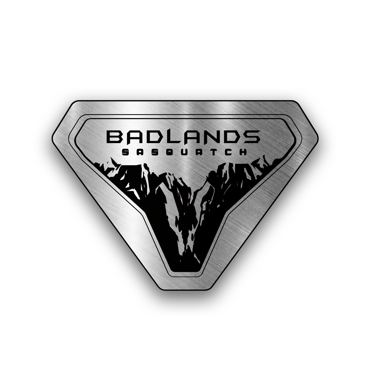 Badlands Sasquatch engraved car badge emblem with mountain design for off-road vehicles