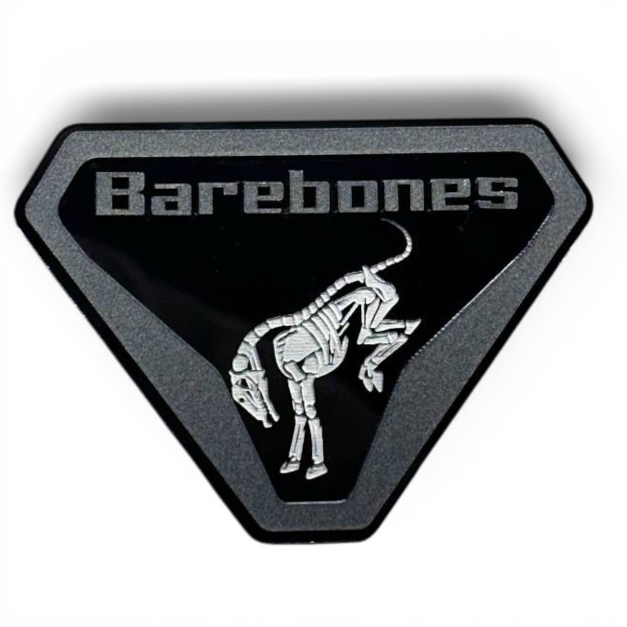 Barebones skeleton badge for Ford Bronco custom acrylic emblem with black and silver finish
