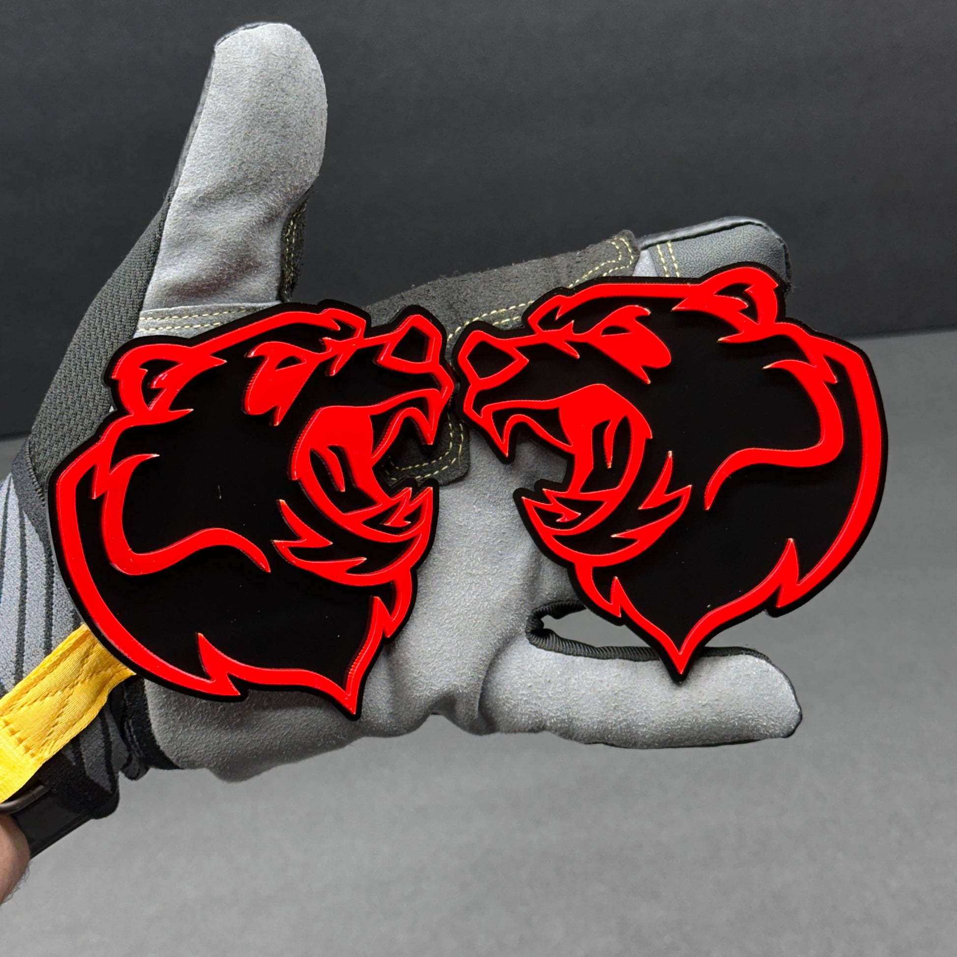 Bear automotive emblem pair for custom car truck hood fender and tailgate use