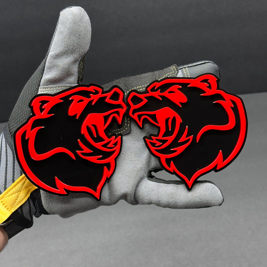 Bear automotive emblem pair for custom car truck hood fender and tailgate use