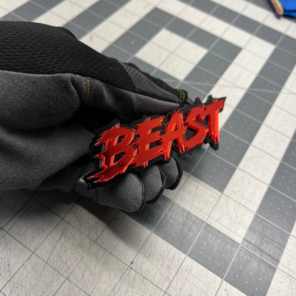 Custom BEAST truck badge emblem with layered acrylic performance design