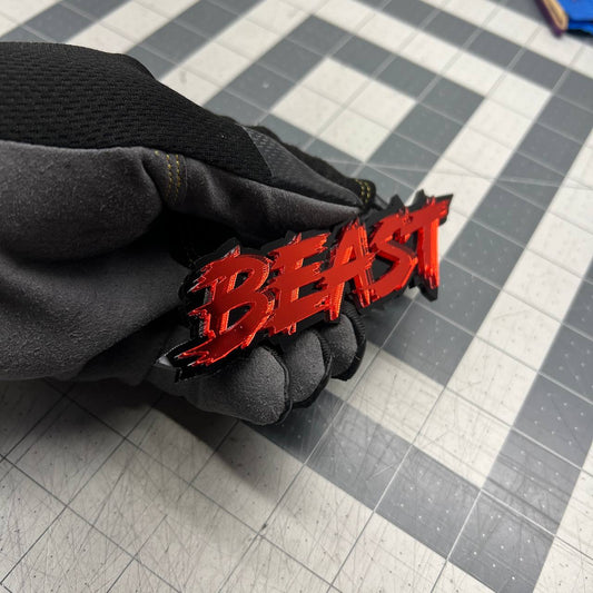 Custom BEAST truck badge emblem with layered acrylic performance design