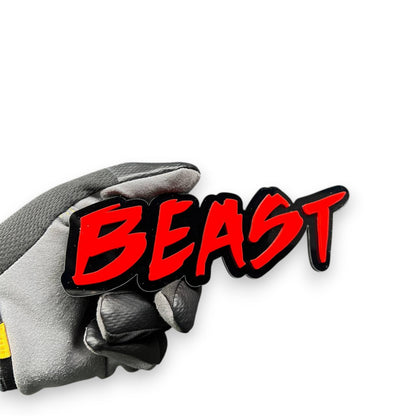 Glossy BEAST custom text car badge for GMC Sierra hood or tailgate modification