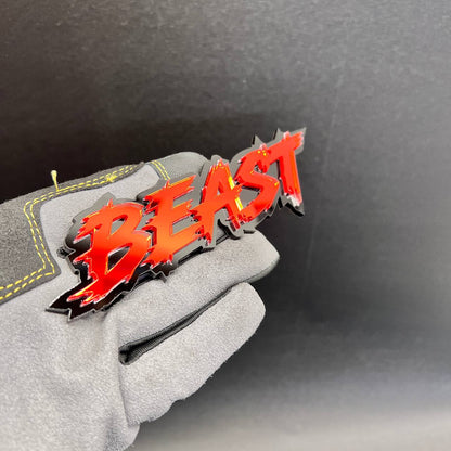 Custom BEAST vehicle badge made with reflective red and black layers