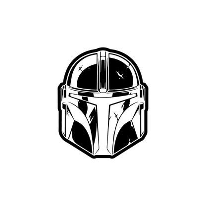 Sci fi warrior helmet car badge with precision engraved galactic artwork