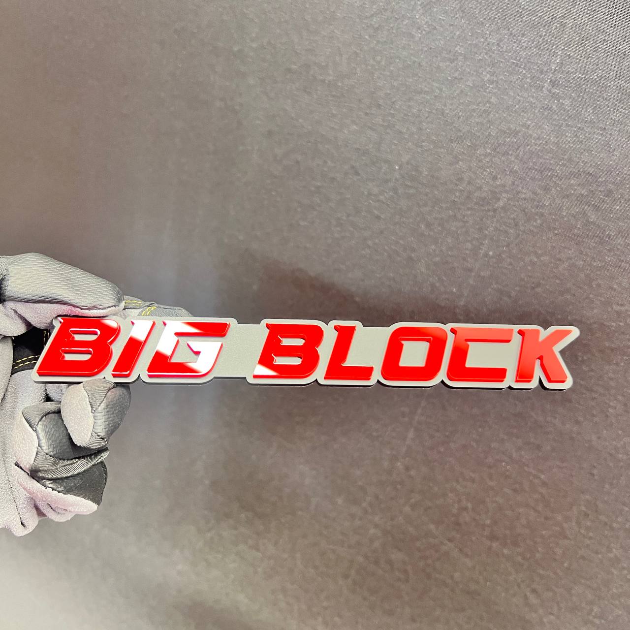 Red and silver BIG BLOCK fender badge automotive exterior emblem for custom vehicles