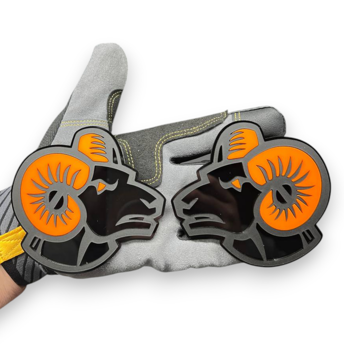 Angry goat badge pair with red eye for Ram 3500 custom truck emblem styling