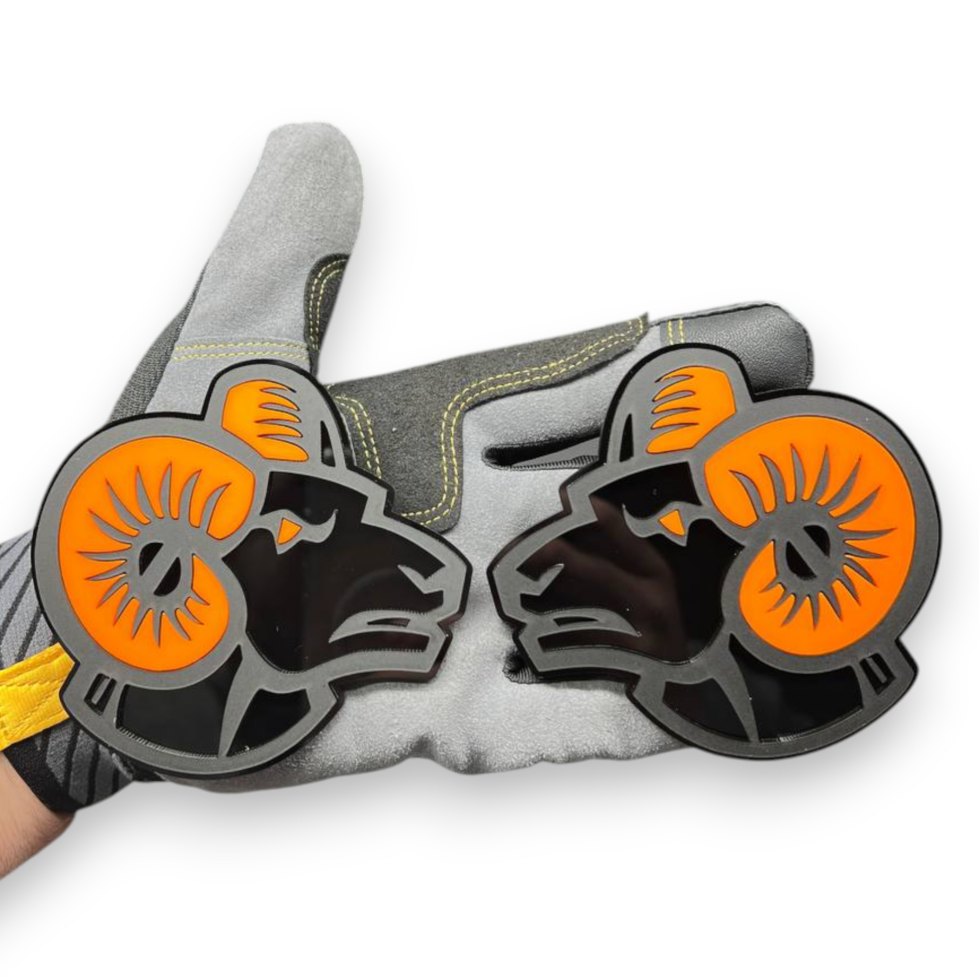Angry goat badge pair with red eye for Ram 3500 custom truck emblem styling