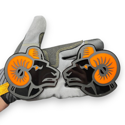Angry goat badge pair with red eye for Ram 3500 custom truck emblem styling