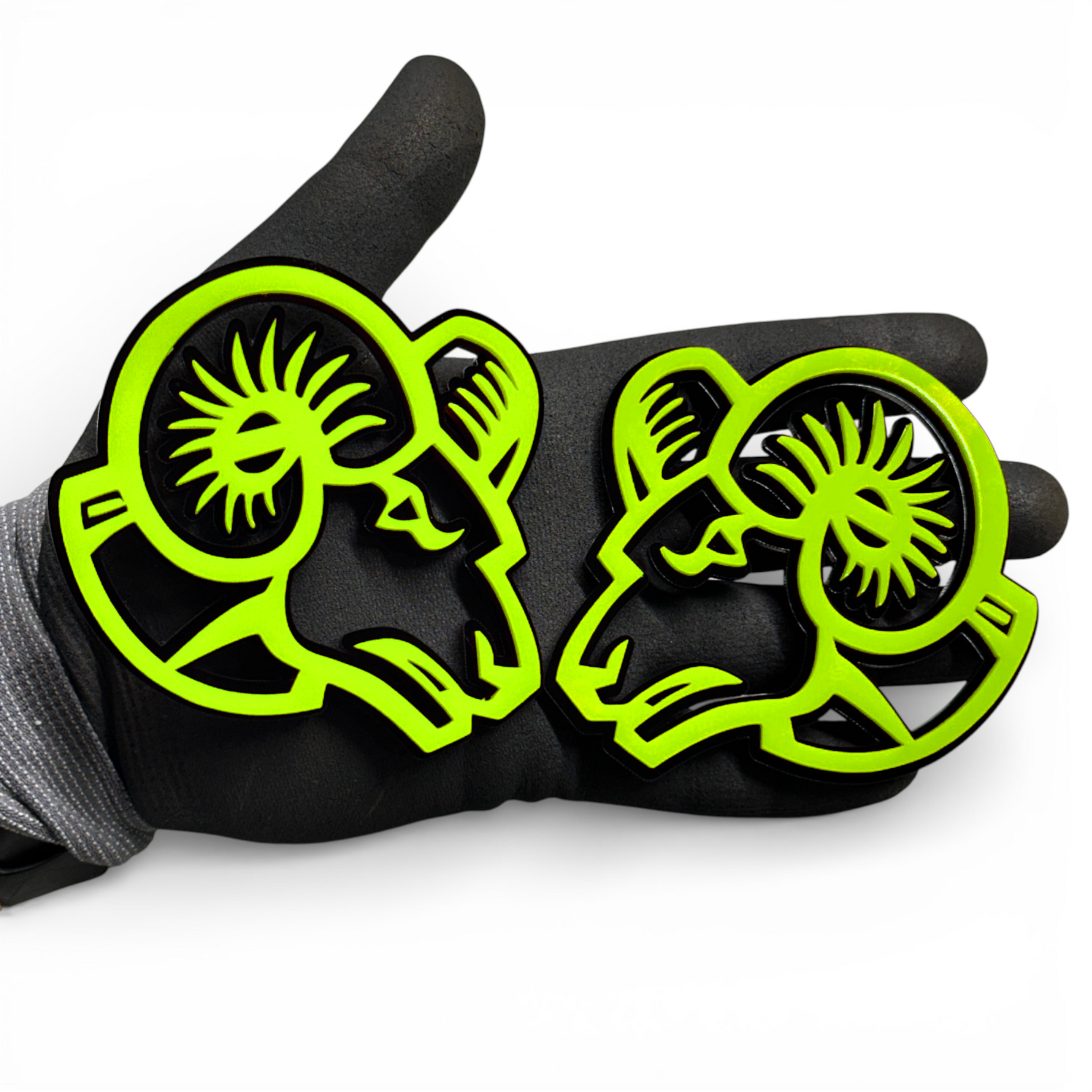 Angry goat badge pair with red eye for Ram 3500 custom truck emblem styling