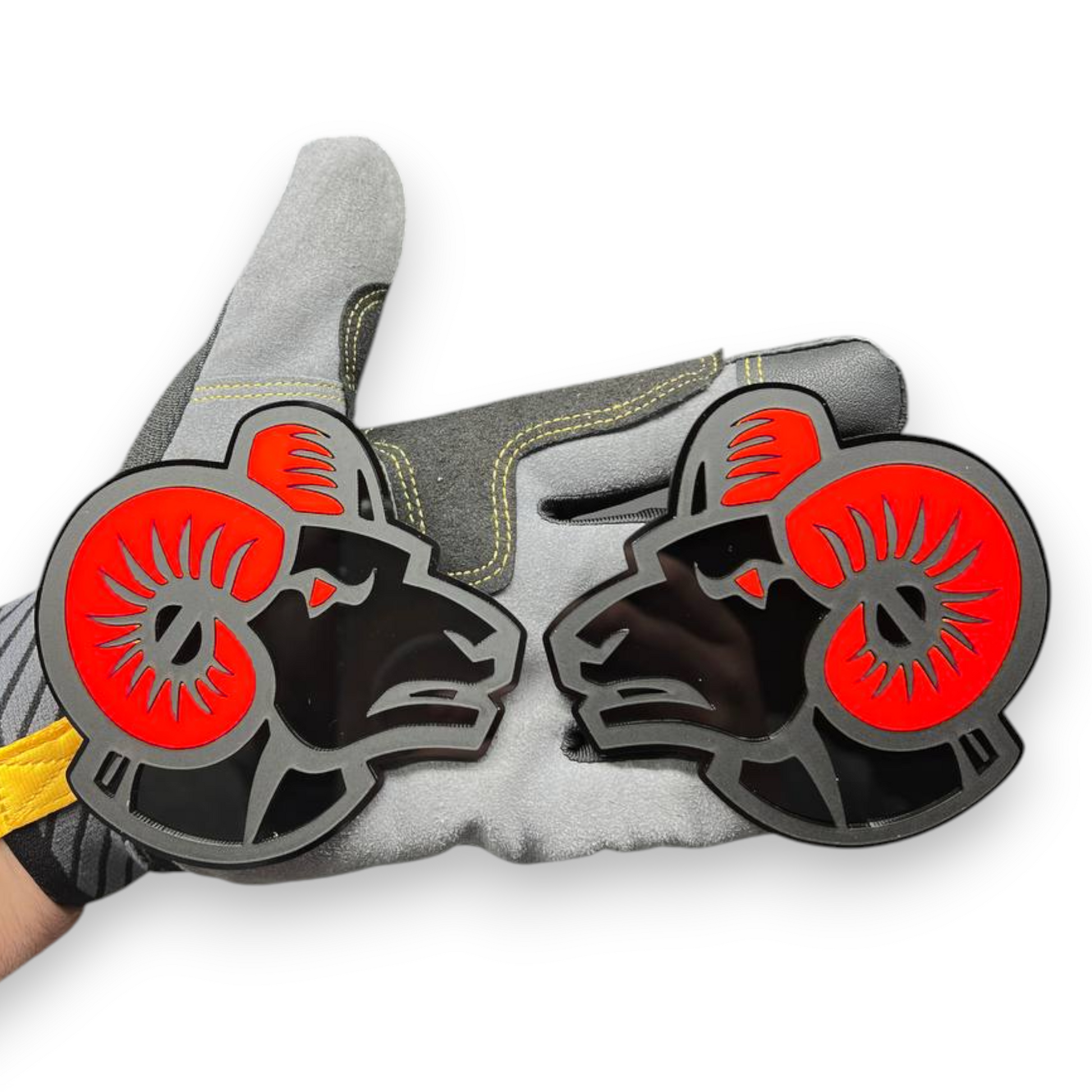 Big Horn Ram badge pair with red eye detail for Dodge Ram 1500 custom acrylic truck emblem