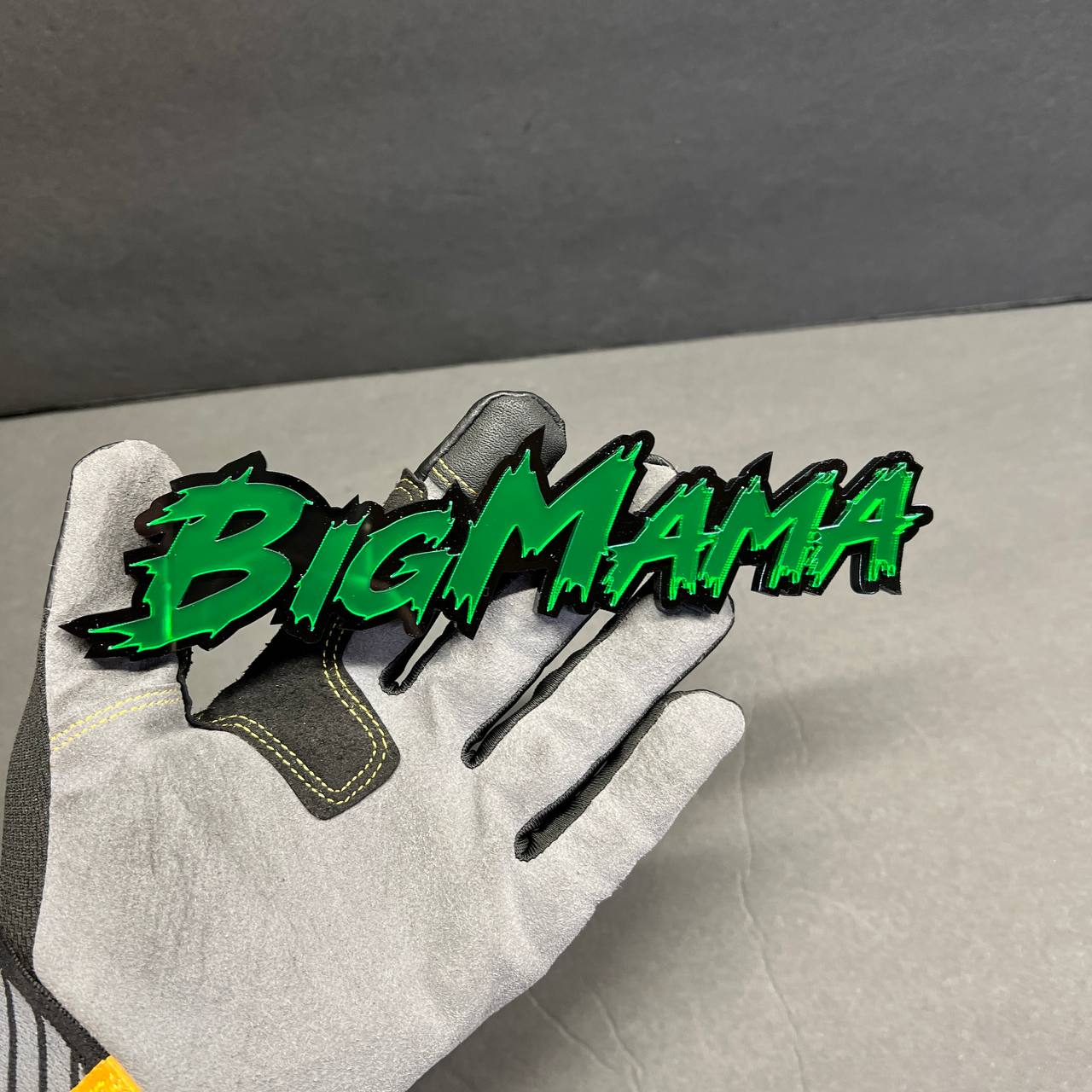 BIG MAMA performance style car badge emblem in glossy green mirror acrylic