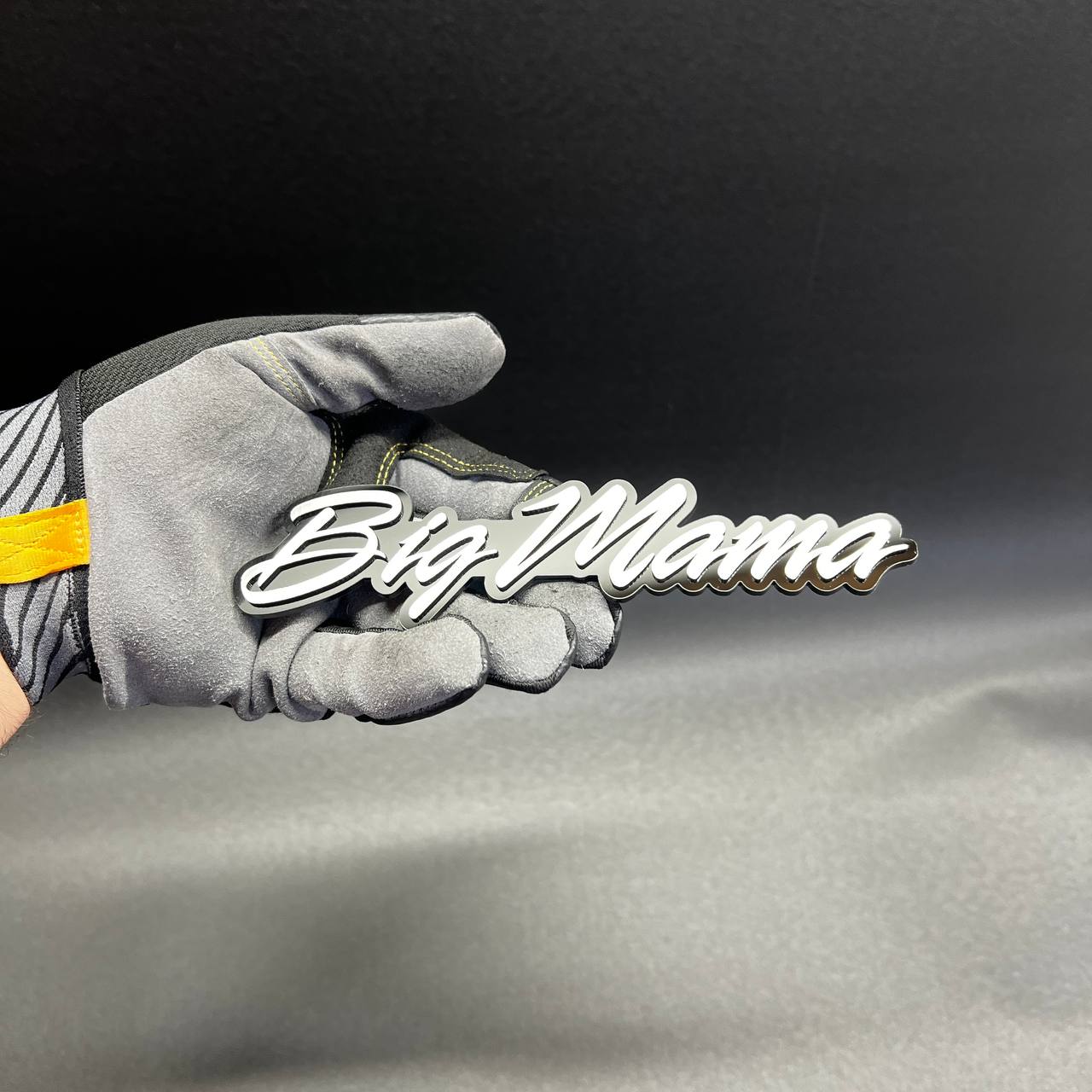 Laser cut Big Mama acrylic badge for custom car and truck builds