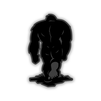 Sasquatch engraved vehicle emblem with walking BIGFOOT silhouette