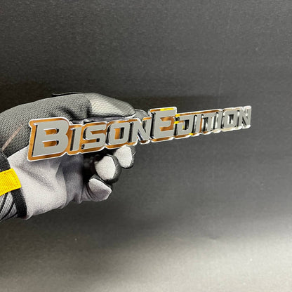 Custom BISON EDITION automotive emblem with 3M adhesive backing