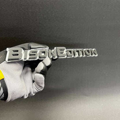 BISON EDITION custom car badge fender emblem in white and gold