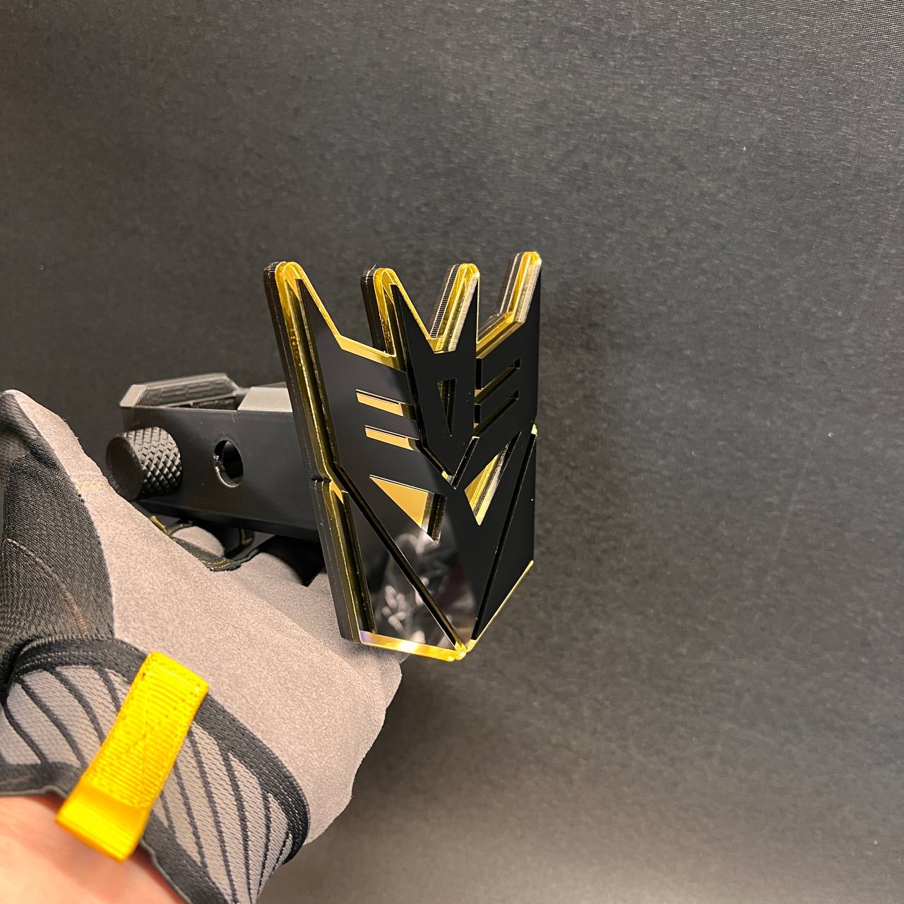 Custom Decepticon emblem hitch cover for 2 inch trailer receiver.