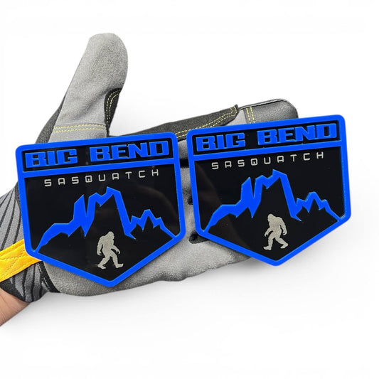 Mountain style badge with strong 3M automotive adhesive backing, Sasquatch edition