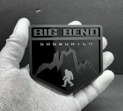 Mountain style badge with strong 3M automotive adhesive backing, Sasquatch edition